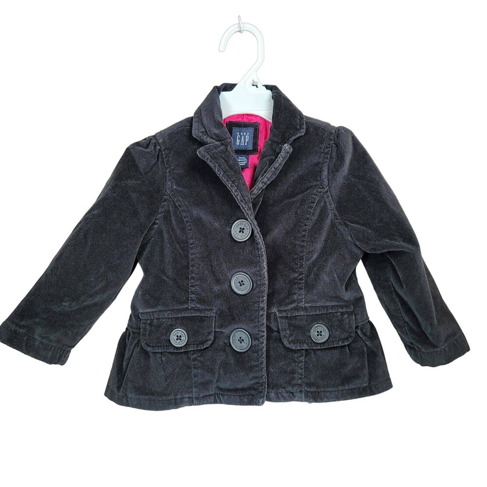 Baby Gap Velvet Toddler Jacket 12-18 mos 3 Button Pink Lining Blazer Style Coat